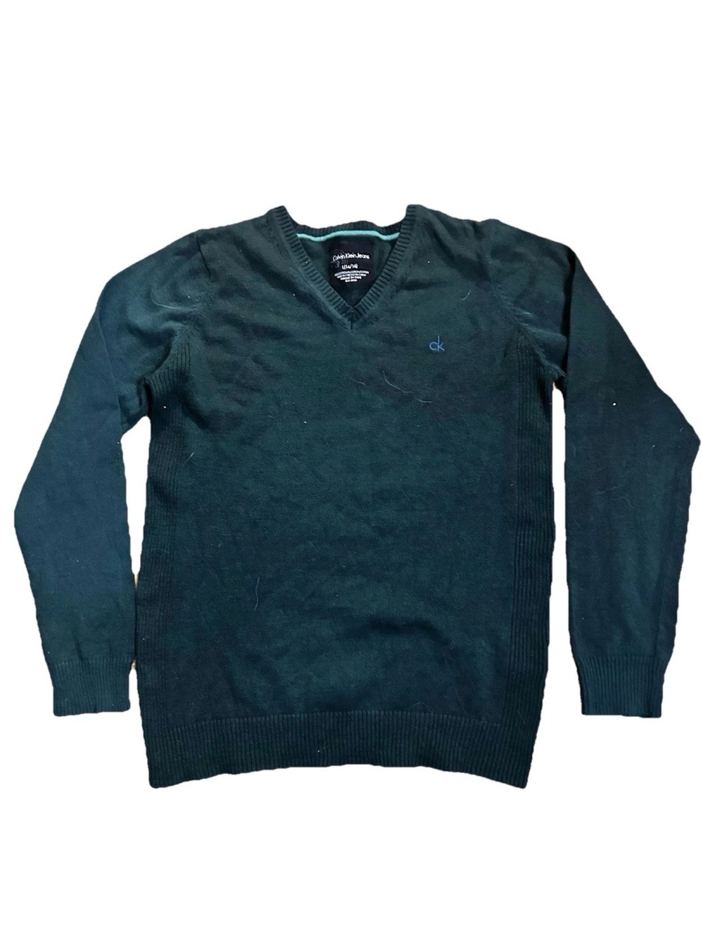 Calvin Klein boys’ green pullover Sweater w engraved logo